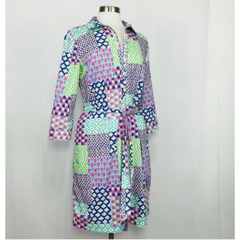 Talbots Island Patchwork Belted Shirtdress Size 10 - Picture 4 of 7